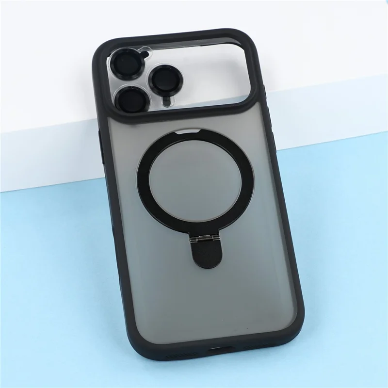 For iPhone 18 Pro Max / 17 Pro Max Case Foldable Kickstand TPU + PC Frosted Phone Cover with Camera Lens Protector - Black