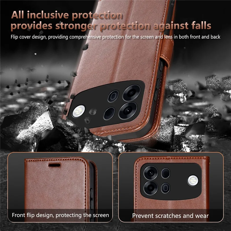 AZNS For Oppo A7 Pro Max 5G Case Anti-Scratch PU Leather Stand Wallet Phone Cover - Red