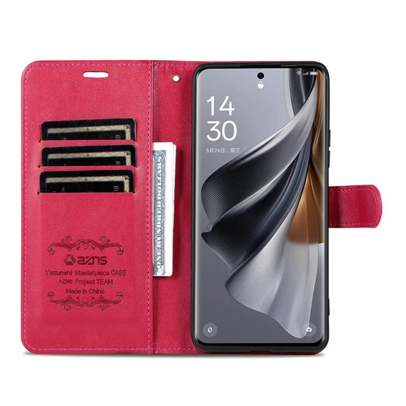 AZNS For Oppo A7 Pro Max 5G Case Anti-Scratch PU Leather Stand Wallet Phone Cover - Red