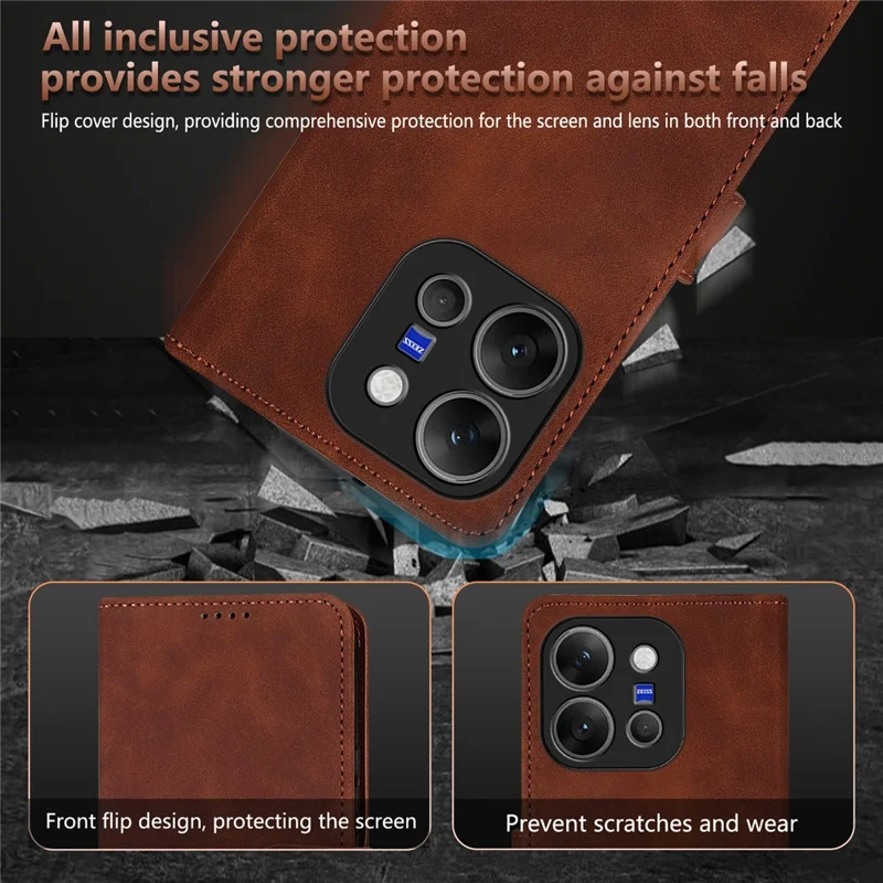 AZNS For vivo X300 E 5G Case PU Leather Wallet Phone Cover - Brown