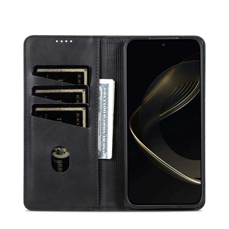AZNS For vivo X300 E 5G Case Cowhide Texture PU Leather Wallet Phone Cover - Black