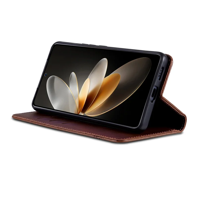 AZNS For Oppo A7 Pro Max 5G Case Cowhide Texture PU Leather Wallet Phone Cover - Coffee