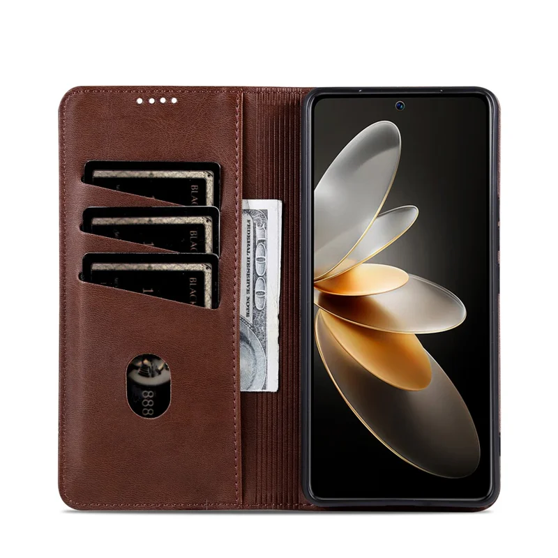 AZNS For Oppo A7 Pro Max 5G Case Cowhide Texture PU Leather Wallet Phone Cover - Coffee