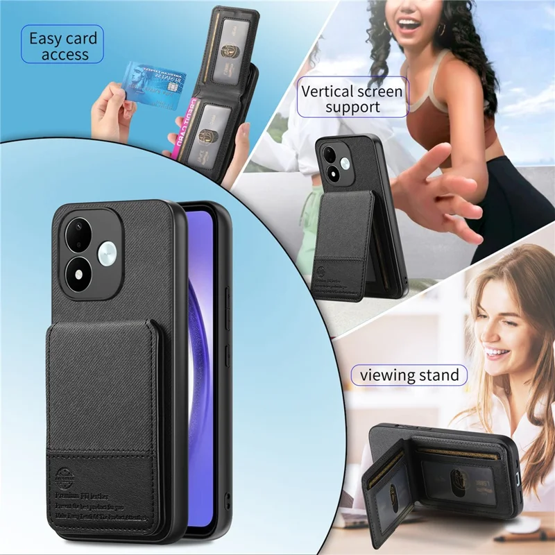 For Xiaomi Redmi Note 17 4G Case Cloth Texture Leather + PC + TPU Phone Cover with RFID Blocking Card Holder - Black