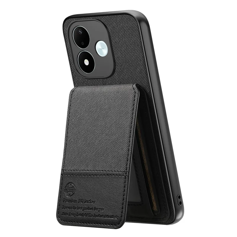 For Xiaomi Redmi Note 17 4G Case Cloth Texture Leather + PC + TPU Phone Cover with RFID Blocking Card Holder - Black
