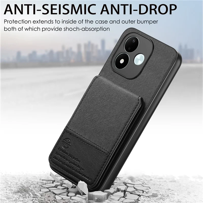 For Xiaomi Redmi Note 17 4G Case Cloth Texture Leather + PC + TPU Phone Cover with RFID Blocking Card Holder - Black