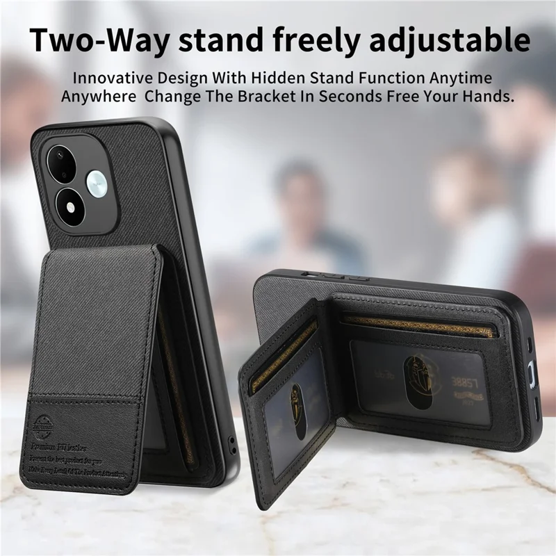 For Xiaomi Redmi Note 17 4G Case Cloth Texture Leather + PC + TPU Phone Cover with RFID Blocking Card Holder - Black