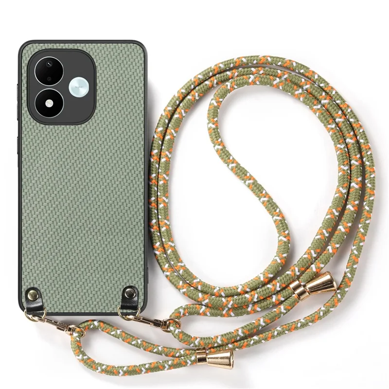 For Xiaomi Redmi Note 17 4G (Global) / Note 17 5G (Global) / Note 17 (India / China) 5G Case Carbon Fiber Texture Hybrid Phone Back Cover with Adjustable Strap - Green
