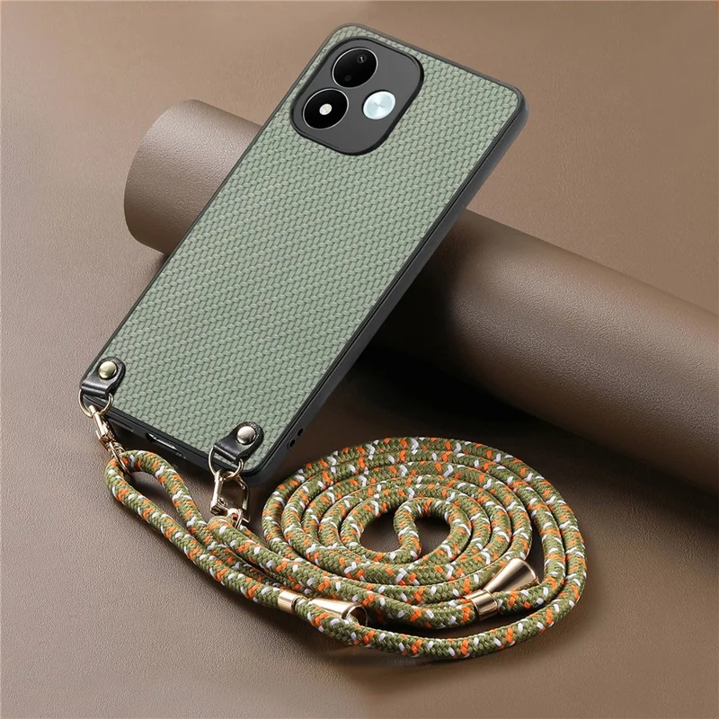 For Xiaomi Redmi Note 17 4G (Global) / Note 17 5G (Global) / Note 17 (India / China) 5G Case Carbon Fiber Texture Hybrid Phone Back Cover with Adjustable Strap - Green