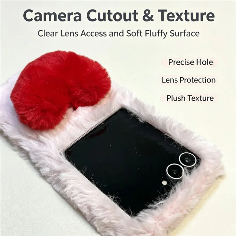 Phone For Samsung Galaxy Z Flip8 Case 3D Heart Plush Hard PC Fluffy Protective Cover - Dark Grey+Black