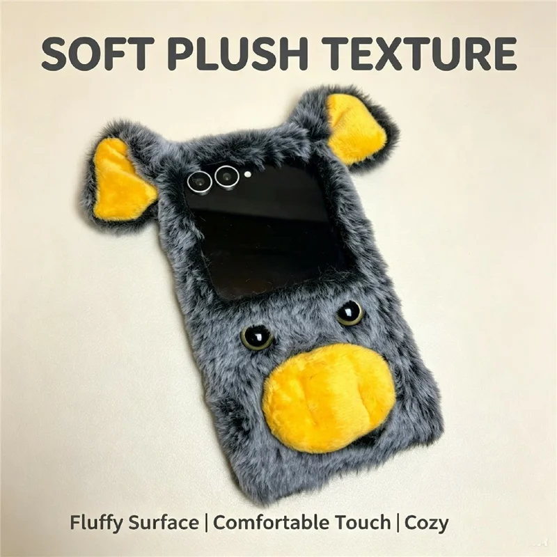 For Samsung Galaxy Z Flip8 Case Cute Pig Plush + TPU Shockproof Phone Cover - Grey