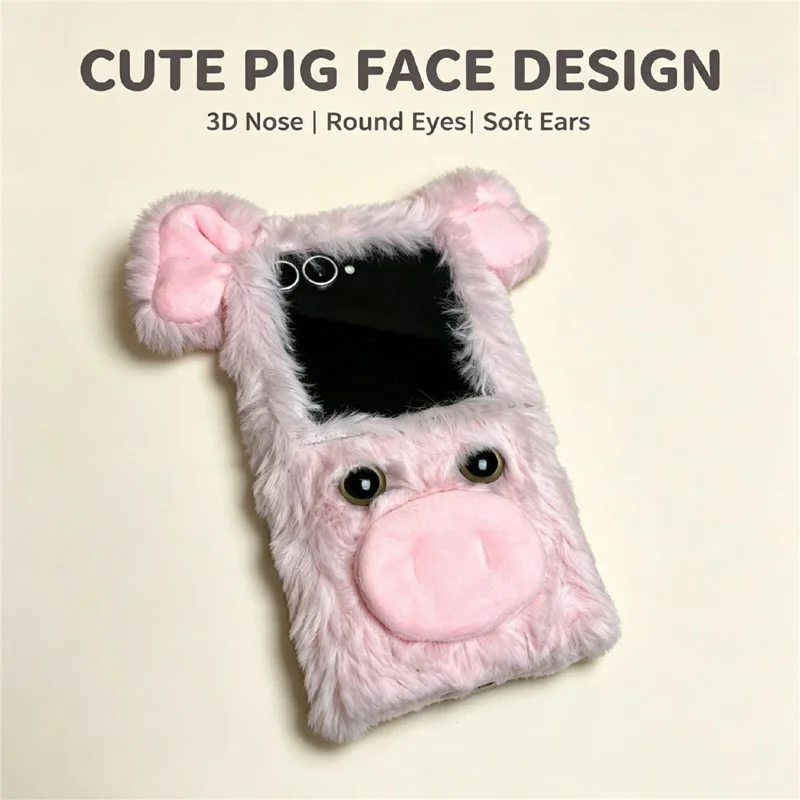 For Samsung Galaxy Z Flip8 Case Cute Pig Plush + TPU Shockproof Phone Cover - Grey