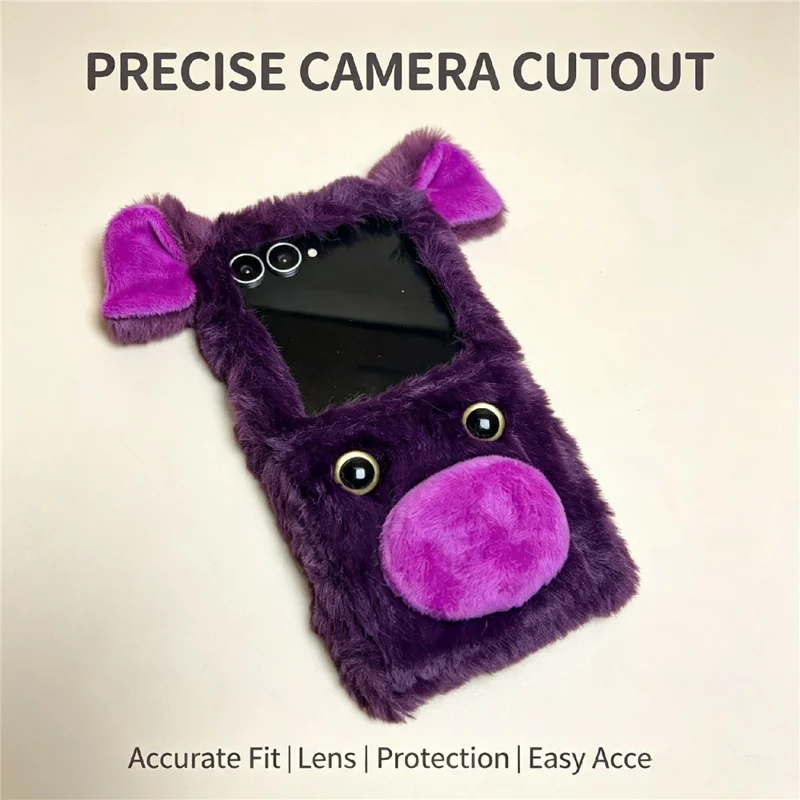 For Samsung Galaxy Z Flip8 Case Cute Pig Plush + TPU Shockproof Phone Cover - Grey
