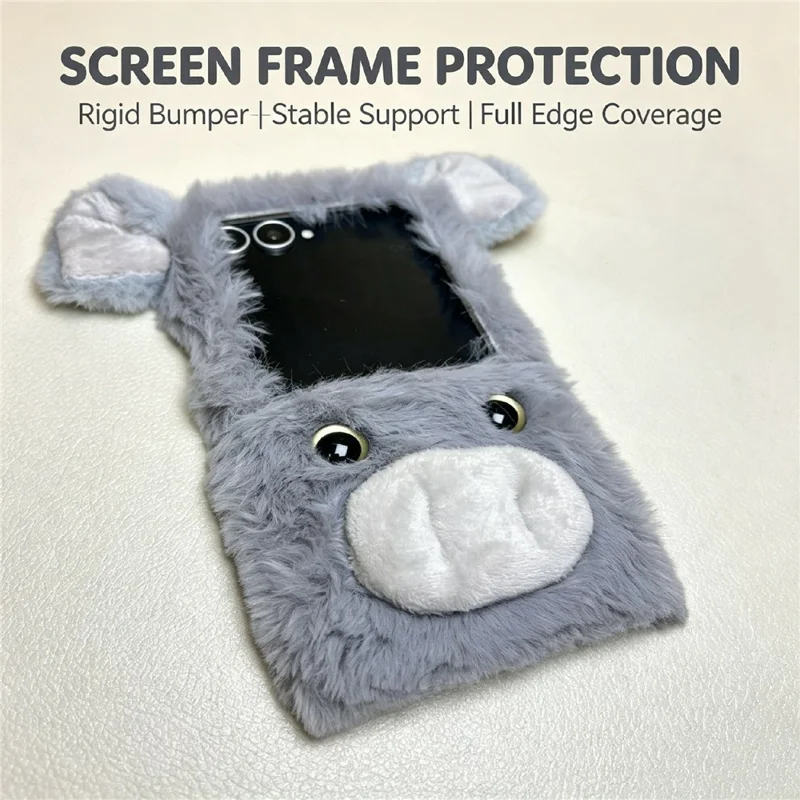 For Samsung Galaxy Z Flip8 Case Cute Pig Plush + TPU Shockproof Phone Cover - Grey