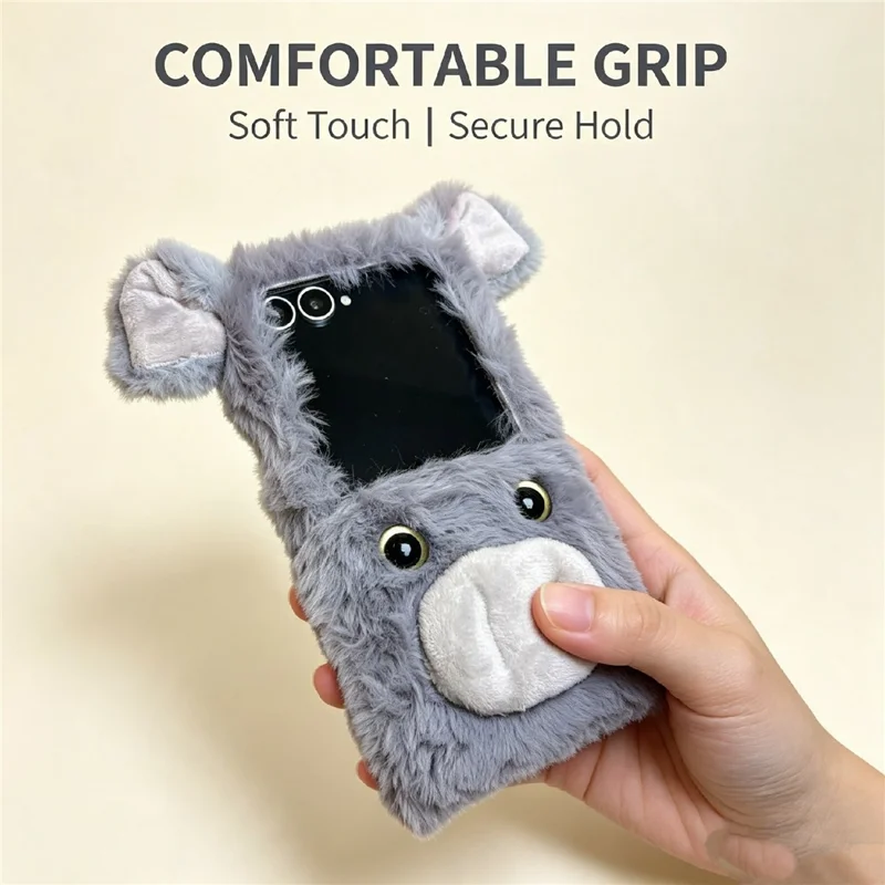 For Samsung Galaxy Z Flip8 Case Cute Pig Plush + TPU Shockproof Phone Cover - Grey