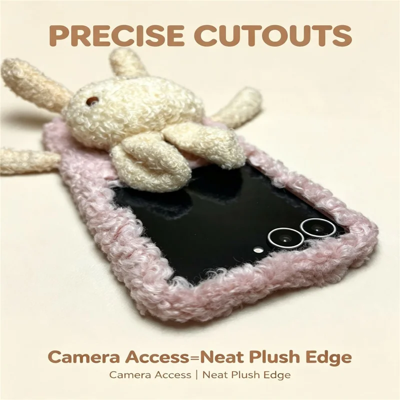 For Samsung Galaxy Z Flip8 Plush Bunny Phone Case Soft Fuzzy Fabric Foldable PC Phone Cover - Orange