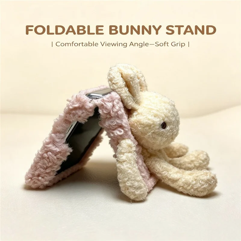 For Samsung Galaxy Z Flip8 Plush Bunny Phone Case Soft Fuzzy Fabric Foldable PC Phone Cover - Orange
