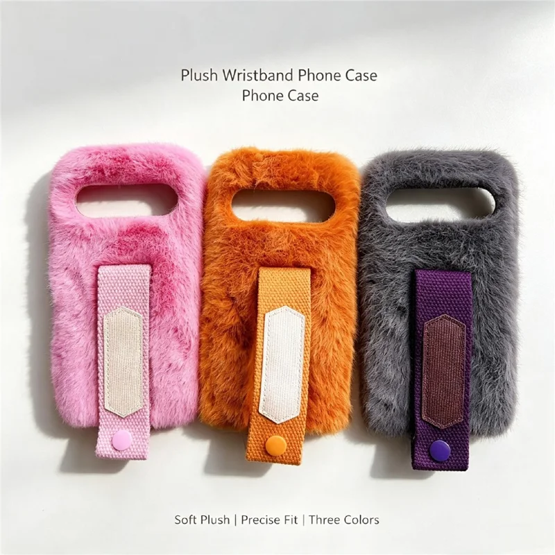 For Google Pixel 11 Plush Phone Case Wristband Soft Plush TPU Protective Cover - Orange
