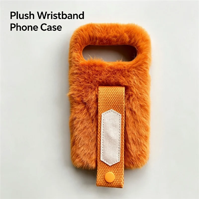 For Google Pixel 11 Pro Plush Phone Case Wristband Soft Plush TPU Protective Cover - Orange