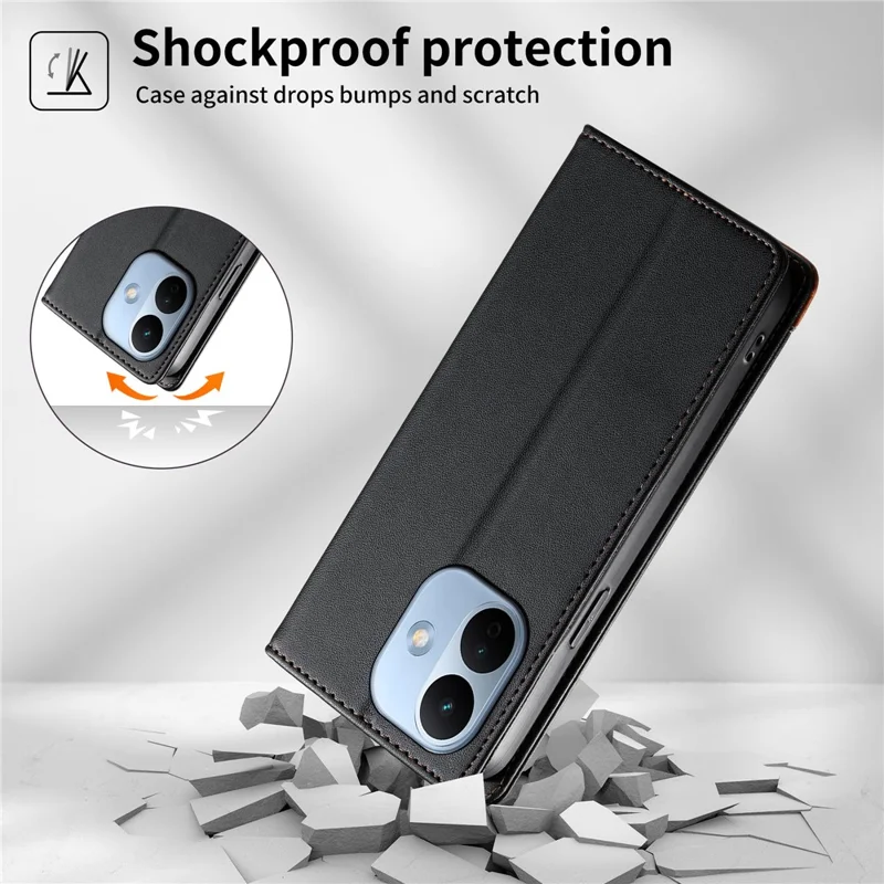 DIERFENG DF-018 for Xiaomi Redmi Note 17 Pro 5G Case RFID Blocking Wallet Leather Phone Cover with Color Splicing Logo Corner - Black