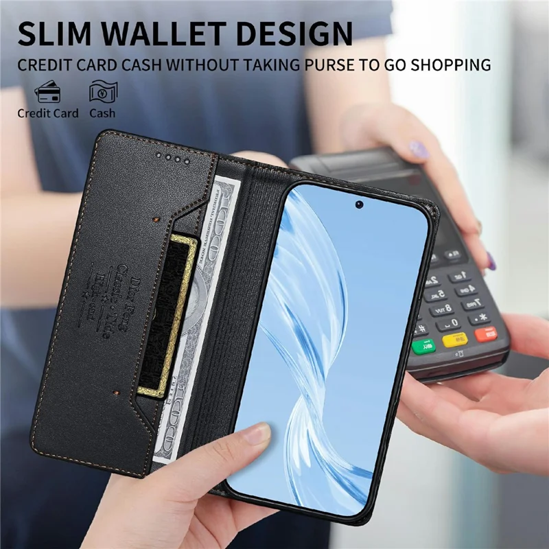 DIERFENG DF-018 for Xiaomi Poco C95 Pro Case RFID Blocking Wallet Leather Phone Cover with Color Splicing Logo Corner - Black