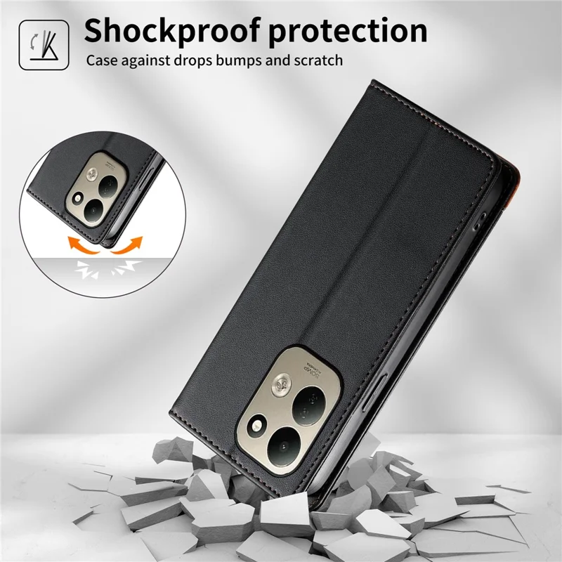 DIERFENG DF-018 for Xiaomi Poco C95 Pro Case RFID Blocking Wallet Leather Phone Cover with Color Splicing Logo Corner - Black