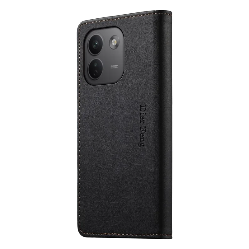 DIERFENG DF-019 for Xiaomi Redmi Note 17 Pro Max 5G Leather Wallet Case Magnetic Flip Cover with Card Slots RFID Blocking - Black