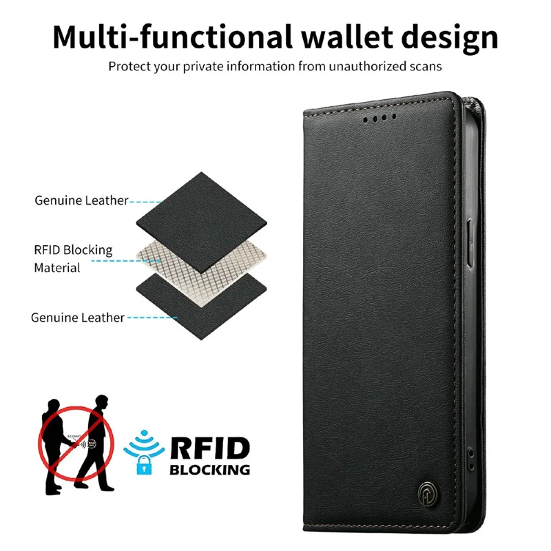 DIERFENG DF-019 for Xiaomi Redmi Note 17 Pro Max 5G Leather Wallet Case Magnetic Flip Cover with Card Slots RFID Blocking - Black