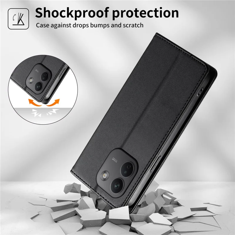 For Xiaomi Redmi Note 17 Pro Max 5G Wallet Stand Case Line Splicing TPU PU Leather Phone Cover - Black