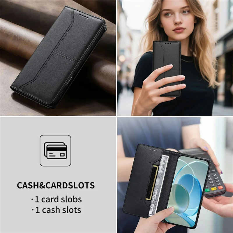 For Xiaomi Redmi Note 17 Pro Max 5G Wallet Stand Case Line Splicing TPU PU Leather Phone Cover - Black