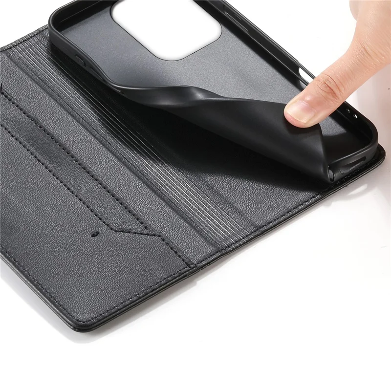 For Xiaomi Poco C95 Pro Wallet Stand Case Line Splicing TPU PU Leather Phone Cover - Black