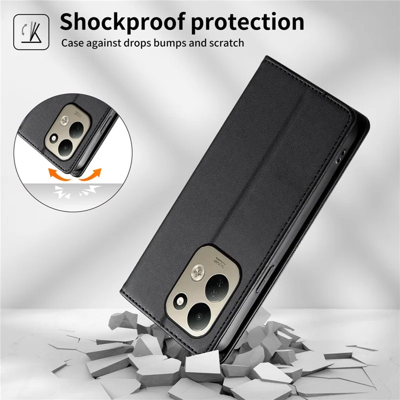 For Xiaomi Poco C95 Pro Wallet Stand Case Line Splicing TPU PU Leather Phone Cover - Black