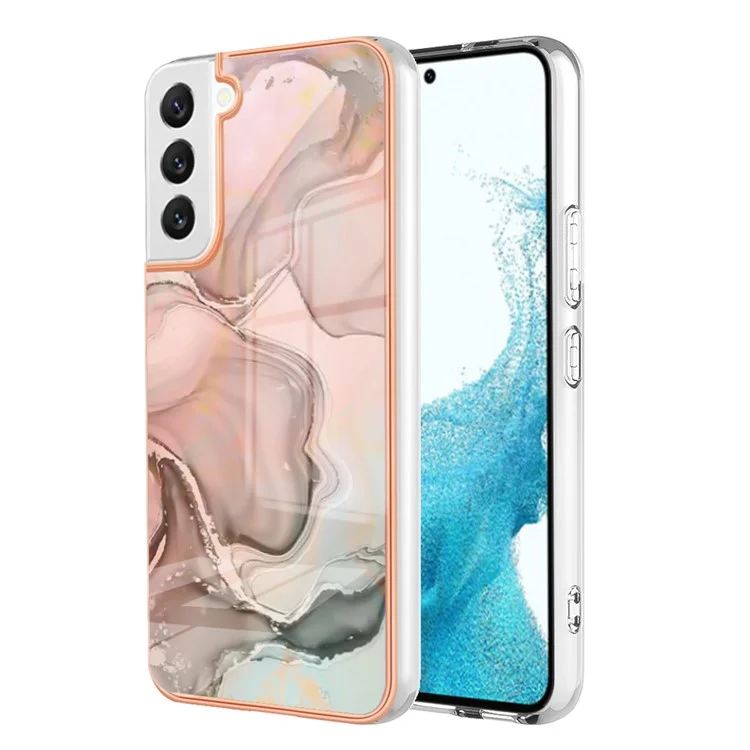 Para Samsung Galaxy S23 Protective Soft TPU Phone Case YB IMD Series-16 Style E 2.0mm Anti-Drop Electroplating Marble Pattern IMD Back Cover - Pink