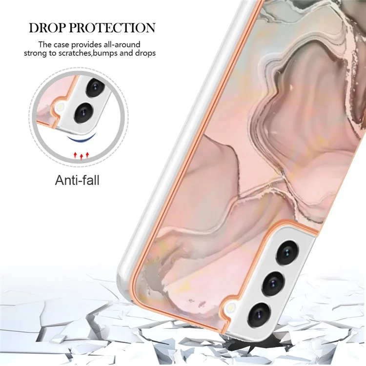 Para Samsung Galaxy S23 Protective Soft TPU Phone Case YB IMD Series-16 Style E 2.0mm Anti-Drop Electroplating Marble Pattern IMD Back Cover - Pink