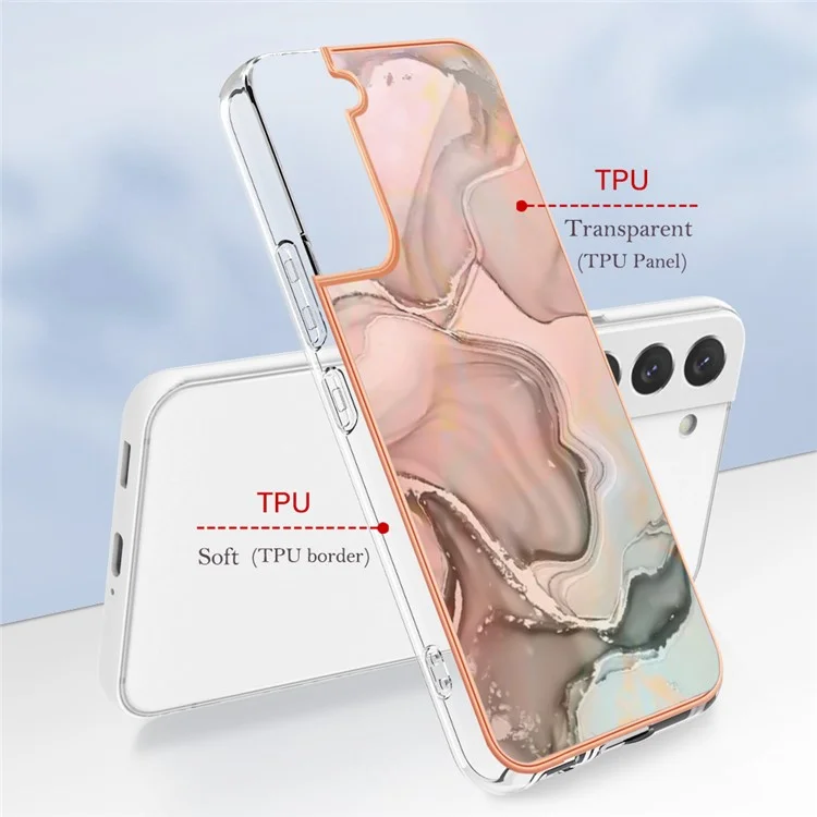 Para Samsung Galaxy S23 Protective Soft TPU Phone Case YB IMD Series-16 Style E 2.0mm Anti-Drop Electroplating Marble Pattern IMD Back Cover - Pink