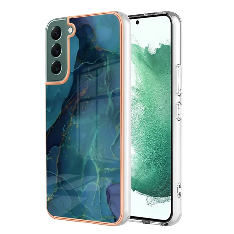 Para Samsung Galaxy S23+ YB IMD Series-16 Style E Electroplating Frame TPU Cover 2.0mm IMD Marble Pattern Cell Phone Case - Verde