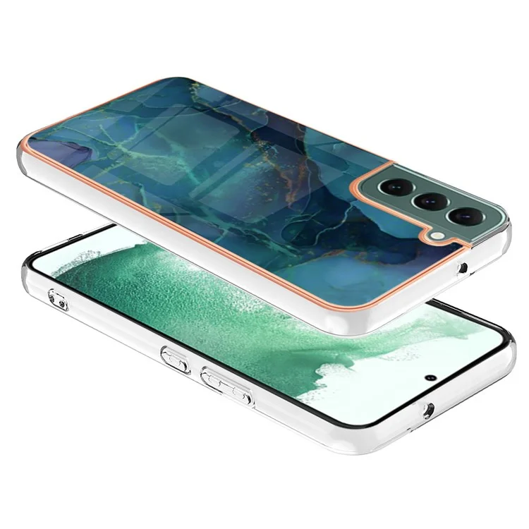 Para Samsung Galaxy S23+ YB IMD Series-16 Style E Electroplating Frame TPU Cover 2.0mm IMD Marble Pattern Cell Phone Case - Verde