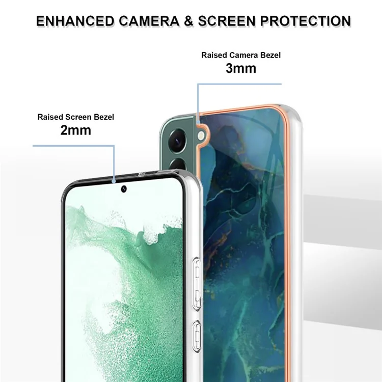 Para Samsung Galaxy S23+ YB IMD Series-16 Style E Electroplating Frame TPU Cover 2.0mm IMD Marble Pattern Cell Phone Case - Verde