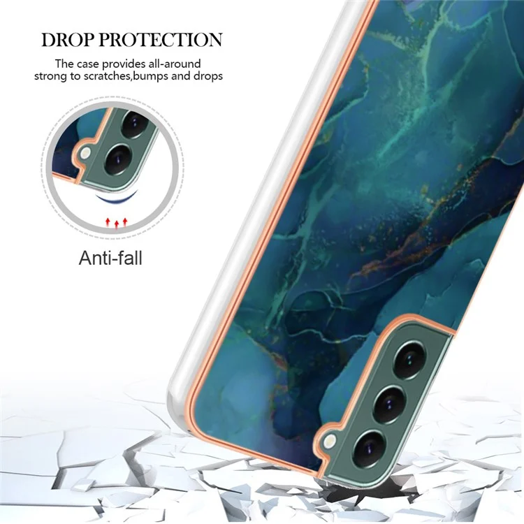 Para Samsung Galaxy S23+ YB IMD Series-16 Style E Electroplating Frame TPU Cover 2.0mm IMD Marble Pattern Cell Phone Case - Verde