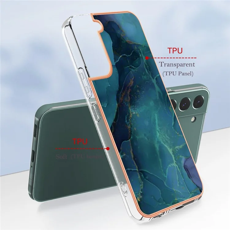Para Samsung Galaxy S23+ YB IMD Series-16 Style E Electroplating Frame TPU Cover 2.0mm IMD Marble Pattern Cell Phone Case - Verde