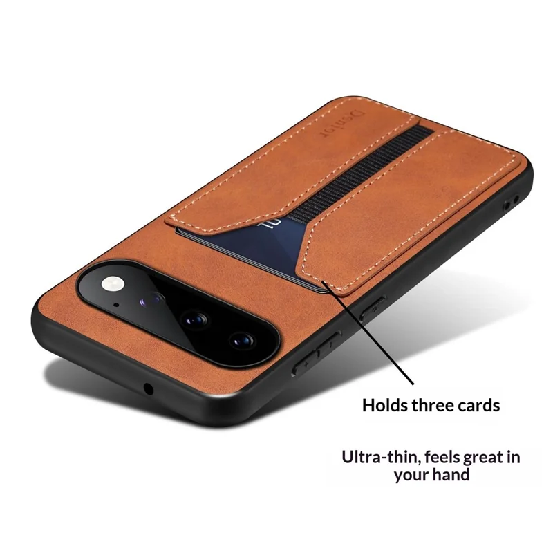 DENIOR For Google Pixel 11 Pro Case Elastic Card Holder PU Leather + TPU + PC Phone Cover - Brown