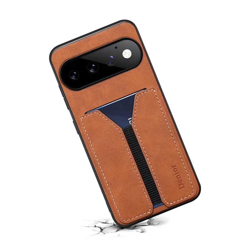 DENIOR For Google Pixel 11 Pro Case Elastic Card Holder PU Leather + TPU + PC Phone Cover - Brown