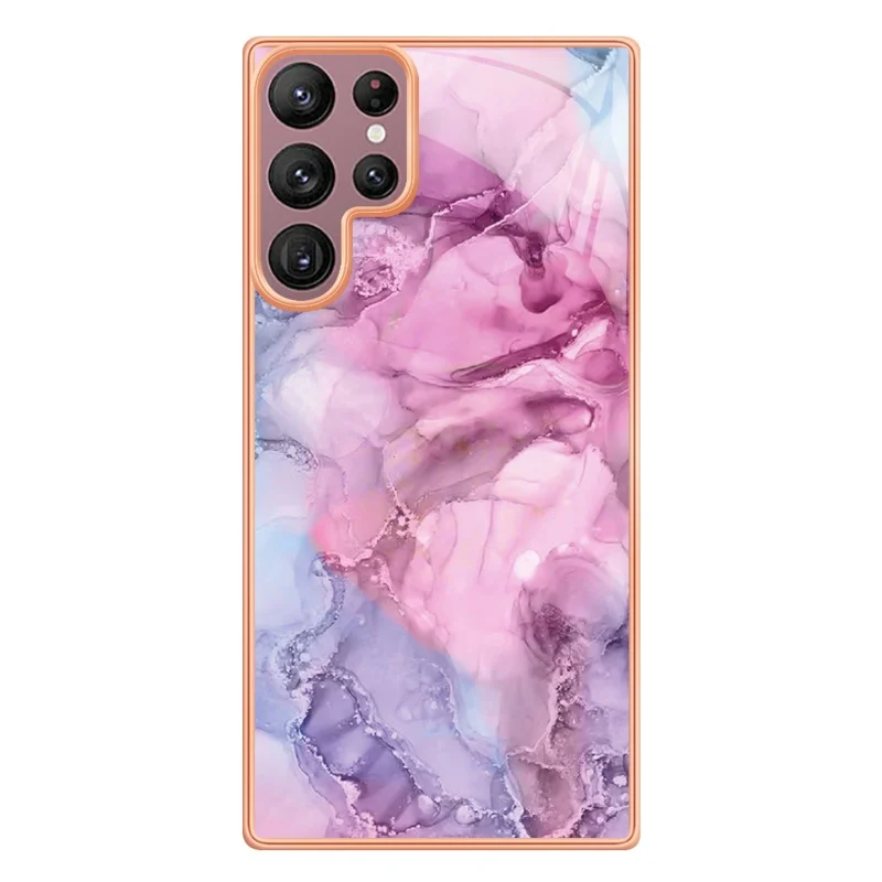 For Samsung Galaxy S23 Ultra YB IMD Series-16 Style E Marble Pattern Electroplating Frame Phone Case 2.0mm IMD Flexible TPU Back Cover - Rose