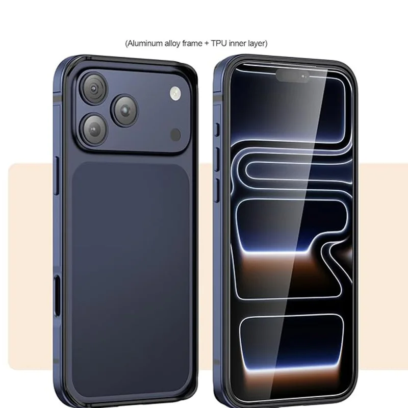 For iPhone 18 Pro Max / 17 Pro Max Bumper Case Aluminum Alloy TPU Drop Protection Phone Frame Cover - Dark Blue