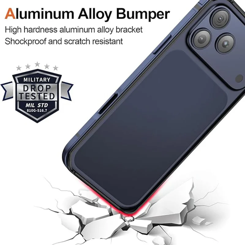 For iPhone 18 Pro Max / 17 Pro Max Bumper Case Aluminum Alloy TPU Drop Protection Phone Frame Cover - Dark Blue