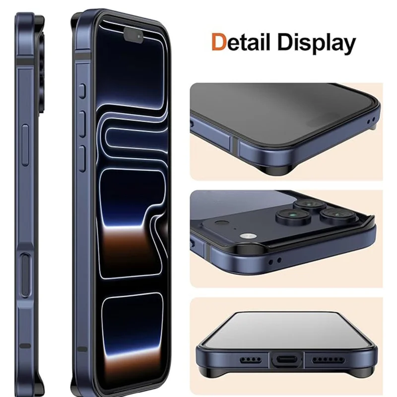 For iPhone 18 Pro Max / 17 Pro Max Bumper Case Aluminum Alloy TPU Drop Protection Phone Frame Cover - Dark Blue