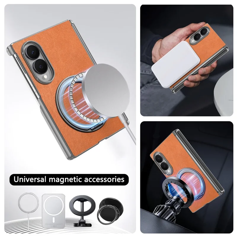 For Samsung Galaxy Z Fold8 Magnetic Case PU Leather Dual-Axis Shockproof Phone Cover - Brown