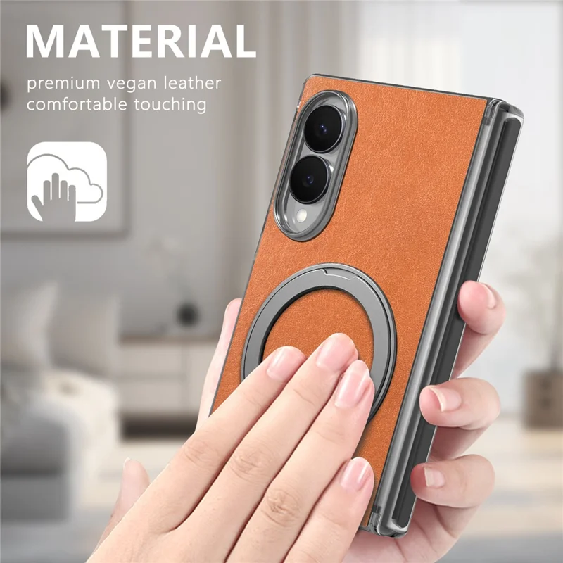 For Samsung Galaxy Z Fold8 Magnetic Case PU Leather Dual-Axis Shockproof Phone Cover - Brown