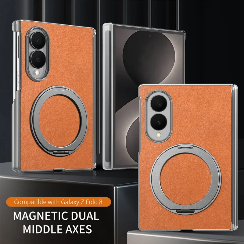 For Samsung Galaxy Z Fold8 Magnetic Case PU Leather Dual-Axis Shockproof Phone Cover - Brown