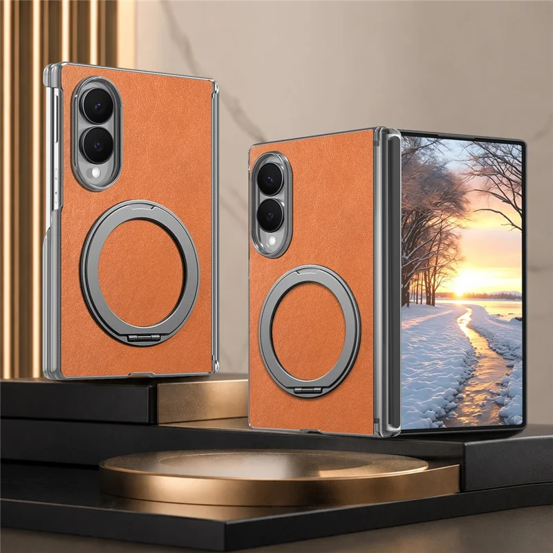 For Samsung Galaxy Z Fold8 Magnetic Case PU Leather Dual-Axis Shockproof Phone Cover - Brown